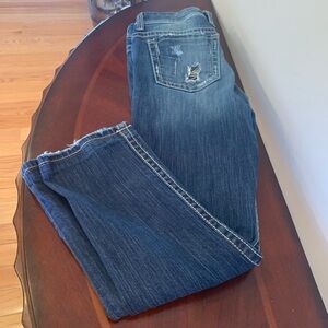 BKE vintage denim Women’s Payton Dark Blue Boot Cut Distressed Jeans